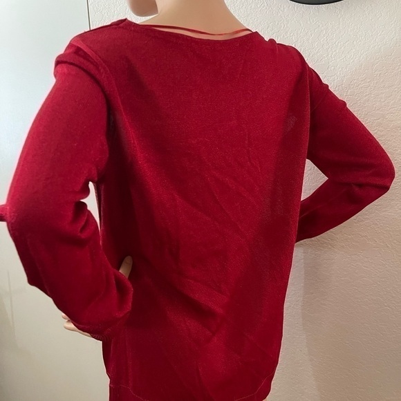 𝅺inc Rayon Blend Draped Metallic Knit Top Real Red Sz M - Picture 2 of 8